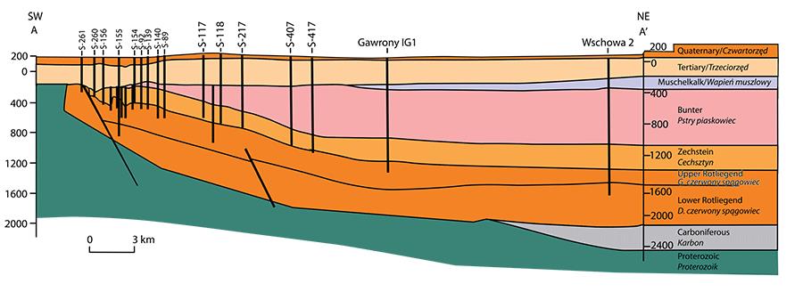 Profil geologiczny złoża rud miedzi na monoklinie przedsudeckiej
