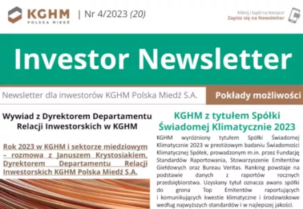 Investor Newsletter - KGHM z tytułem Spółki Świadomej Klimatycznie 2023
